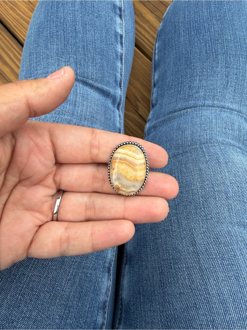 Yellow Banded Agate Oval Statement Ring